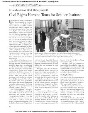Civil Rights Heroine Tours for Schiller Institute