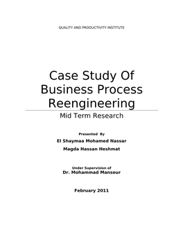 Case Study of Business Process Reengineering Mid Term Research
