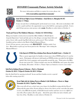 2019-2020 Community Partner Activity Schedule