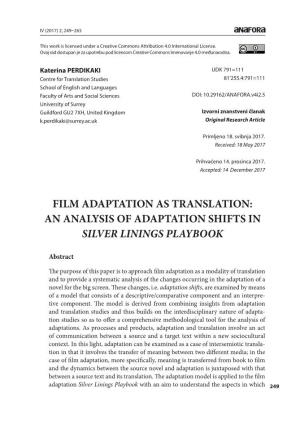 Film Adaptation As Translation: an Analysis of Adaptation Shifts in Silver Linings Playbook
