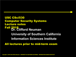 USC Csci530 Computer Security Systems Lecture Notes Fall 2018 All