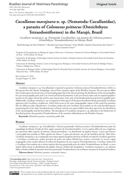 Nematoda: Cucullanidae), a Parasite of Colomesus Psittacus (Osteichthyes: Tetraodontiformes) in the Marajó, Brazil Cucullanus Marajoara N