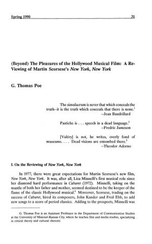 (Beyond) the Pleasures of the Hollywood Musical Film: a Re Viewing of Martin Scorsese's New York, New York G. Thomas