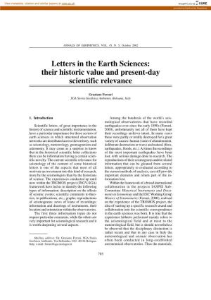 Letters in the Earth Sciences: Their Historic Value and Present-Day Scientific Relevance
