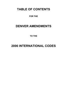 Table of Contents Denver Amendments 2006 International Codes