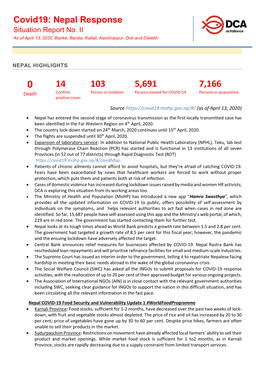 Covid19: Nepal Response Situation Report No