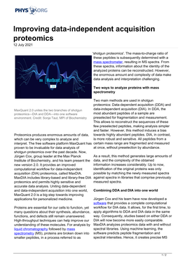 Improving Data-Independent Acquisition Proteomics 12 July 2021