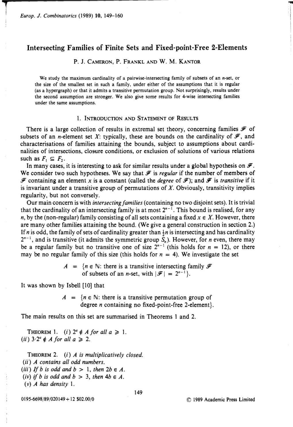 Intersecting Families of Finite Sets and Fixed-Point-Free 2-Elements