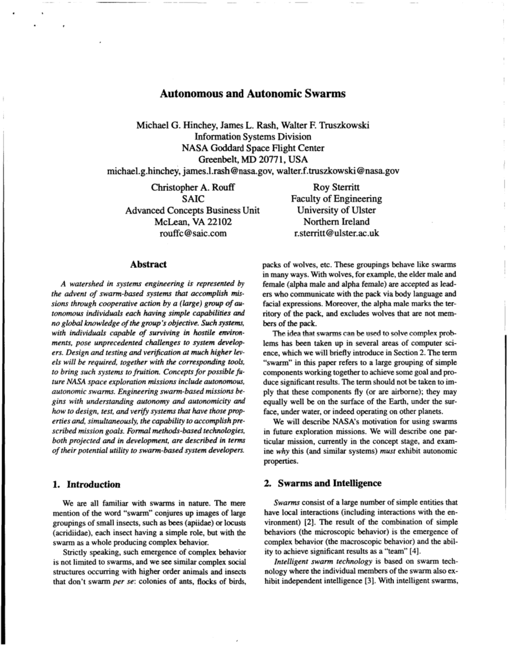 Autonomous and Autonomic Swarms