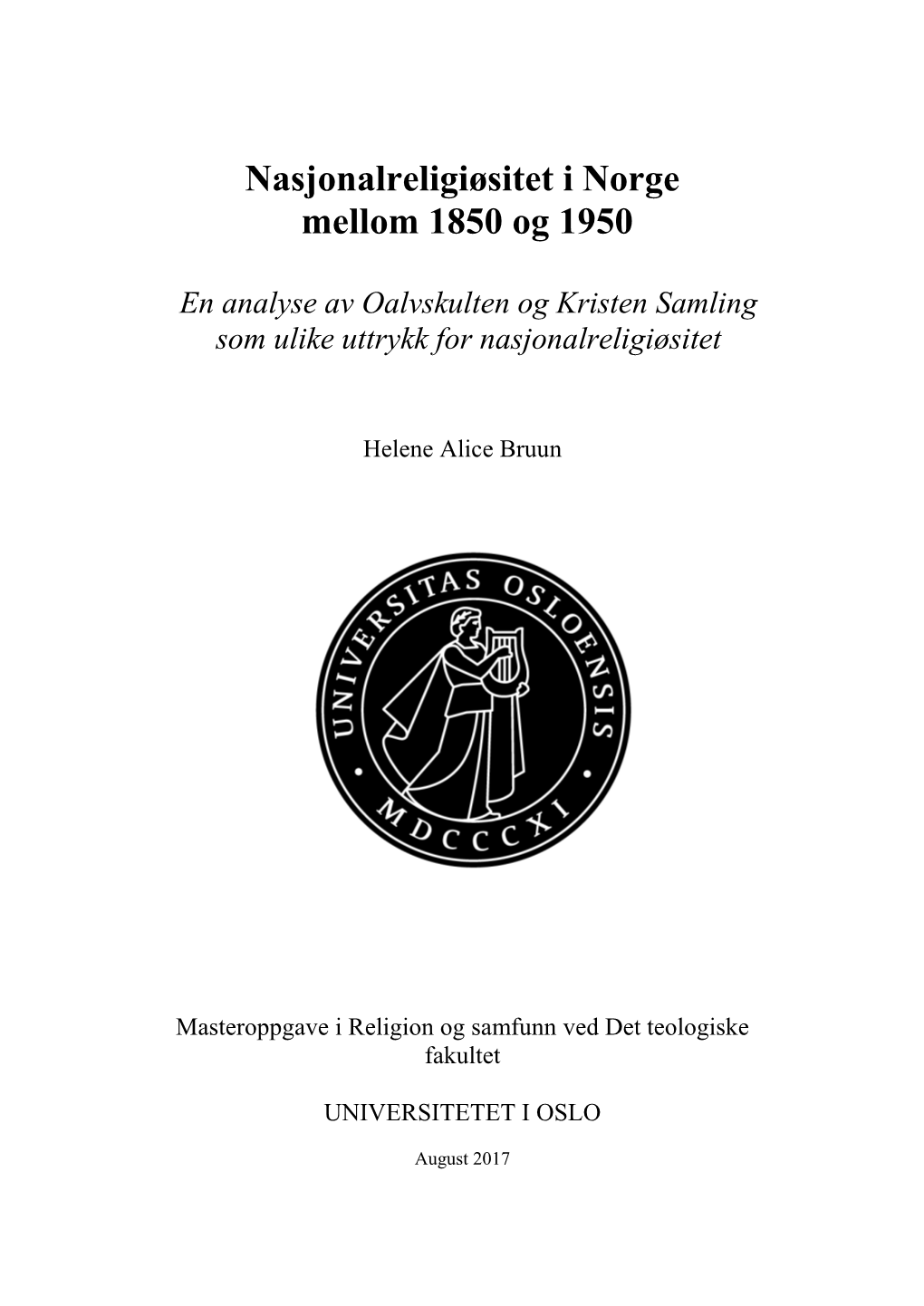 Nasjonalreligiøsitet I Norge Mellom 1850 Og 1950