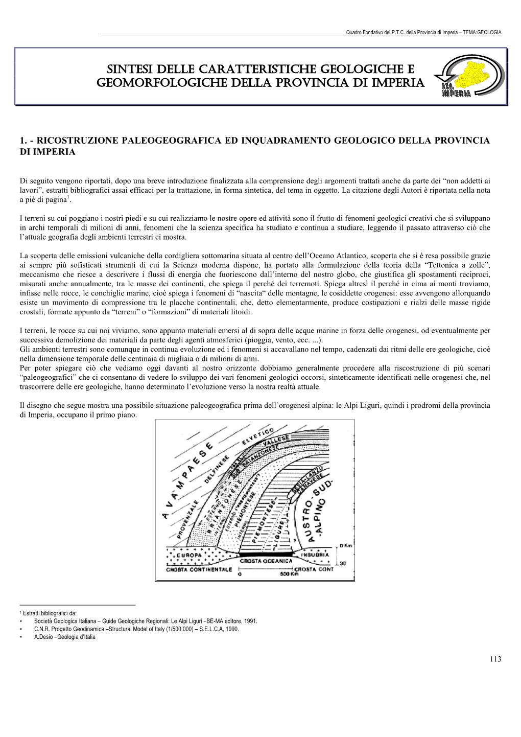 Sintesi Delle Caratteristiche Geologiche E Geomorfologiche Della Provincia Di Imperia