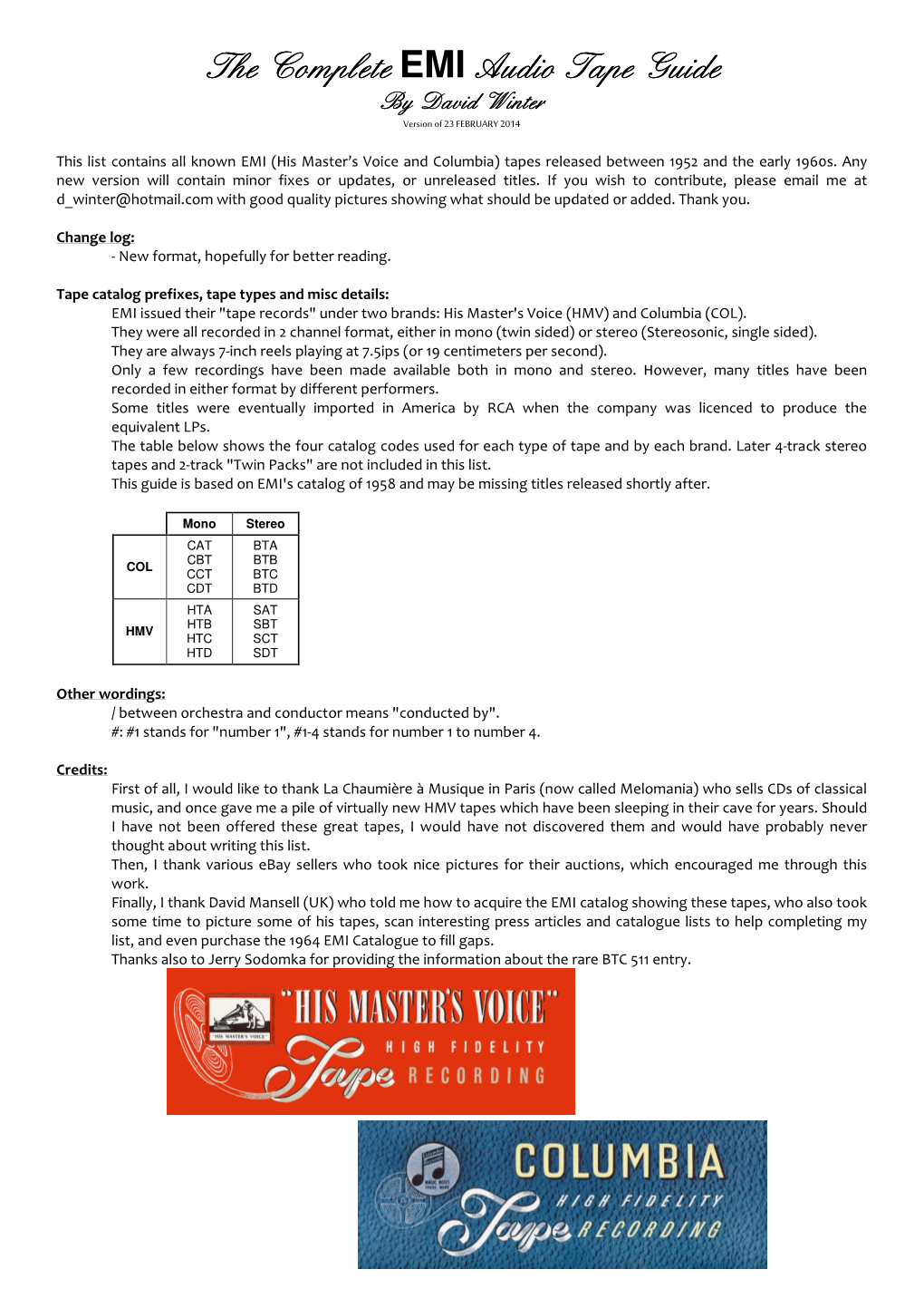 The Complete EMI Audio Tape Guide Audio Tape Guide