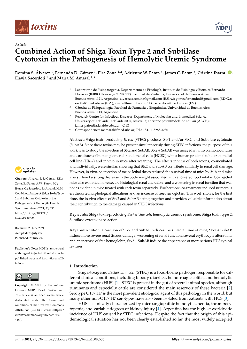 Combined Action of Shiga Toxin Type 2 and Subtilase Cytotoxin in the Pathogenesis of Hemolytic Uremic Syndrome