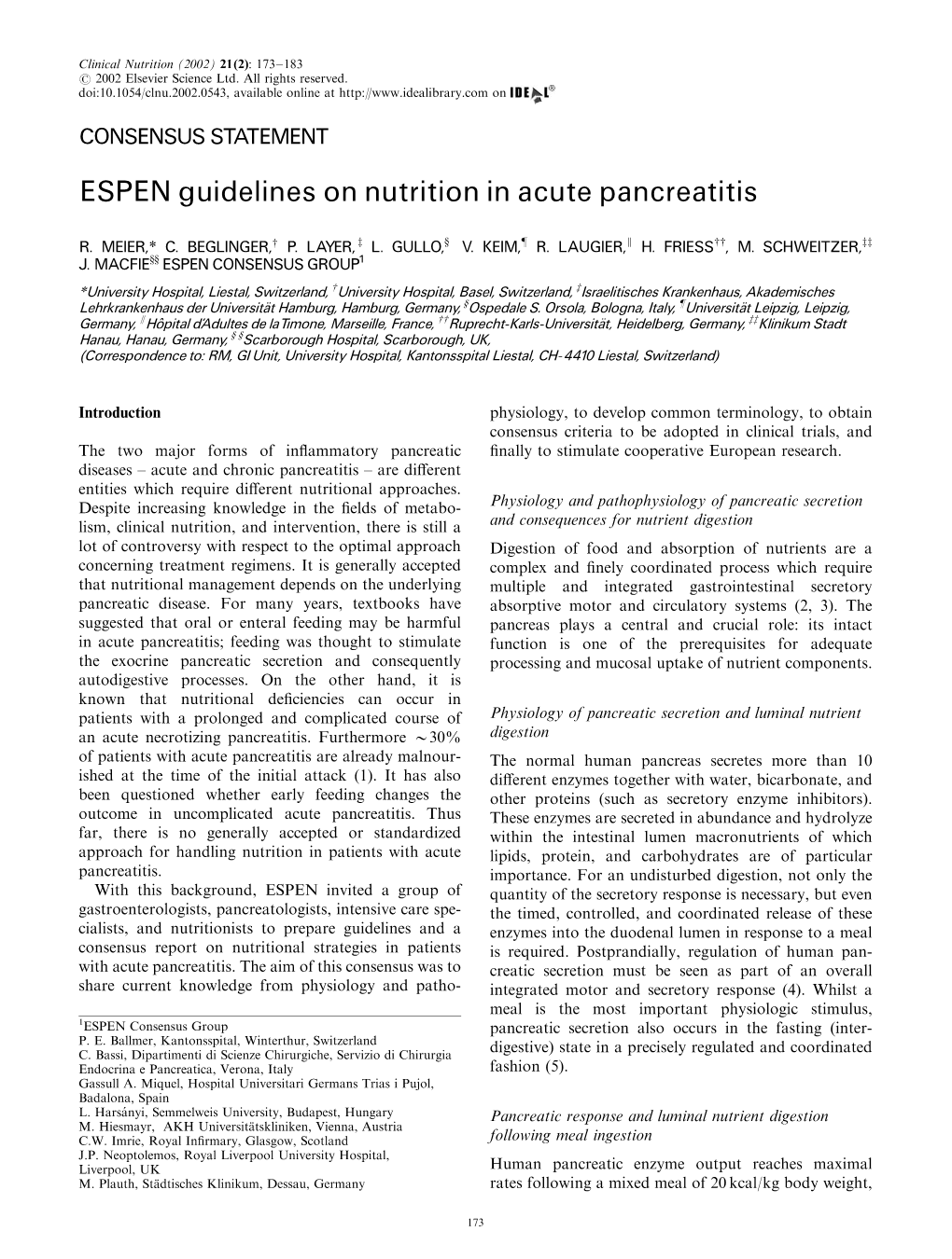 ESPEN Guidelines on Nutrition in Acute Pancreatitis