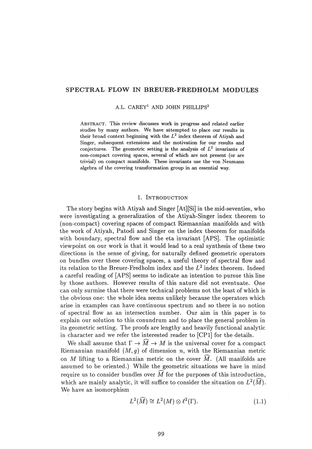 Spectral Flow in Breuer-Fredholm Modules (1.1)