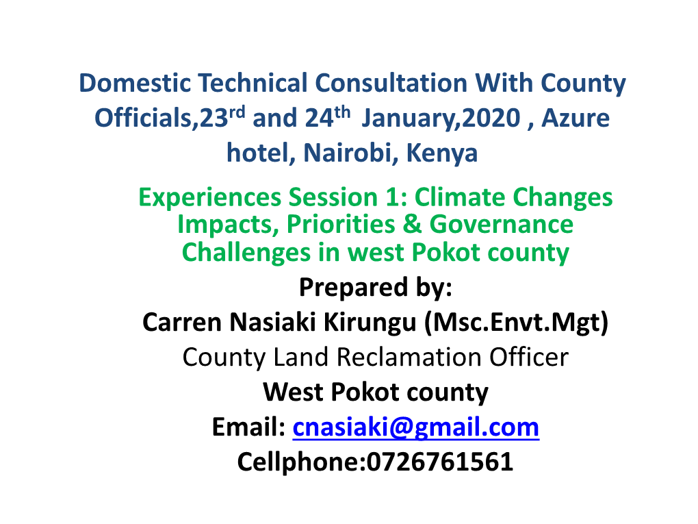 West Pokot County-Climate Change Impacts, Priorities and Governance