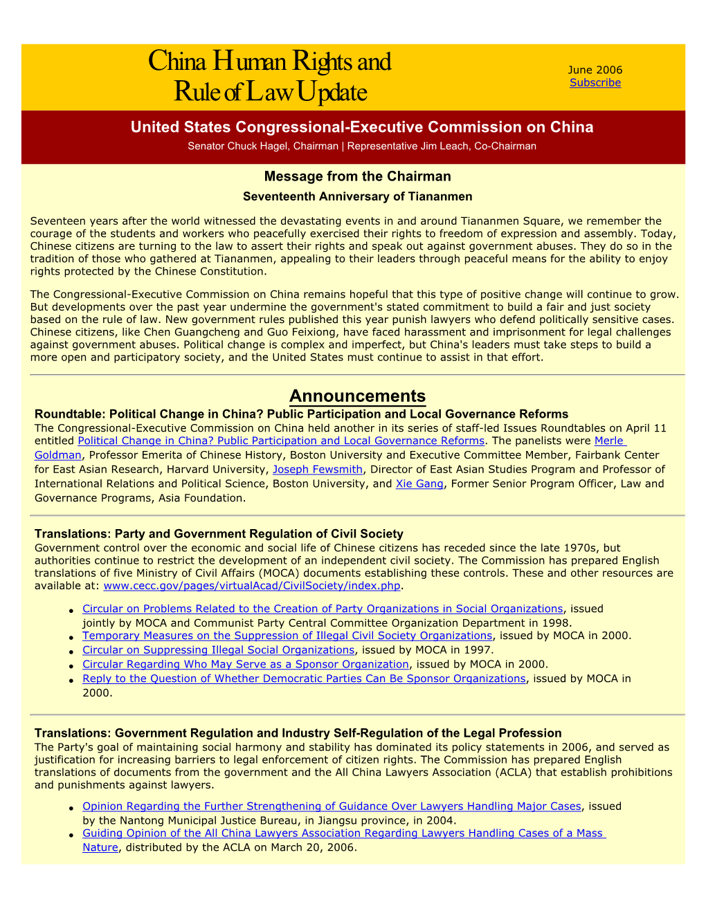 CECC China Human Rights and Rule of Law Update