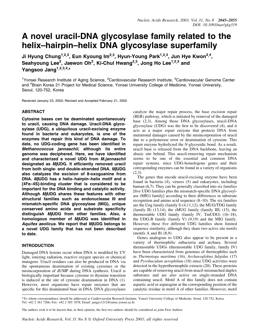 A Novel Uracil-DNA Glycosylase Family Related to the Helix±Hairpin±Helix DNA Glycosylase Superfamily