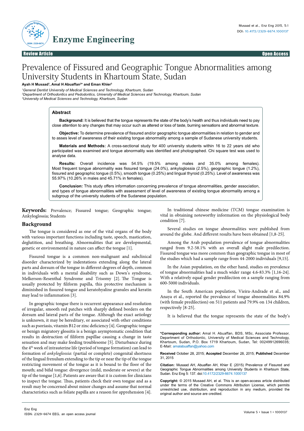 Prevalence of Fissured and Geographic Tongue Abnormalities