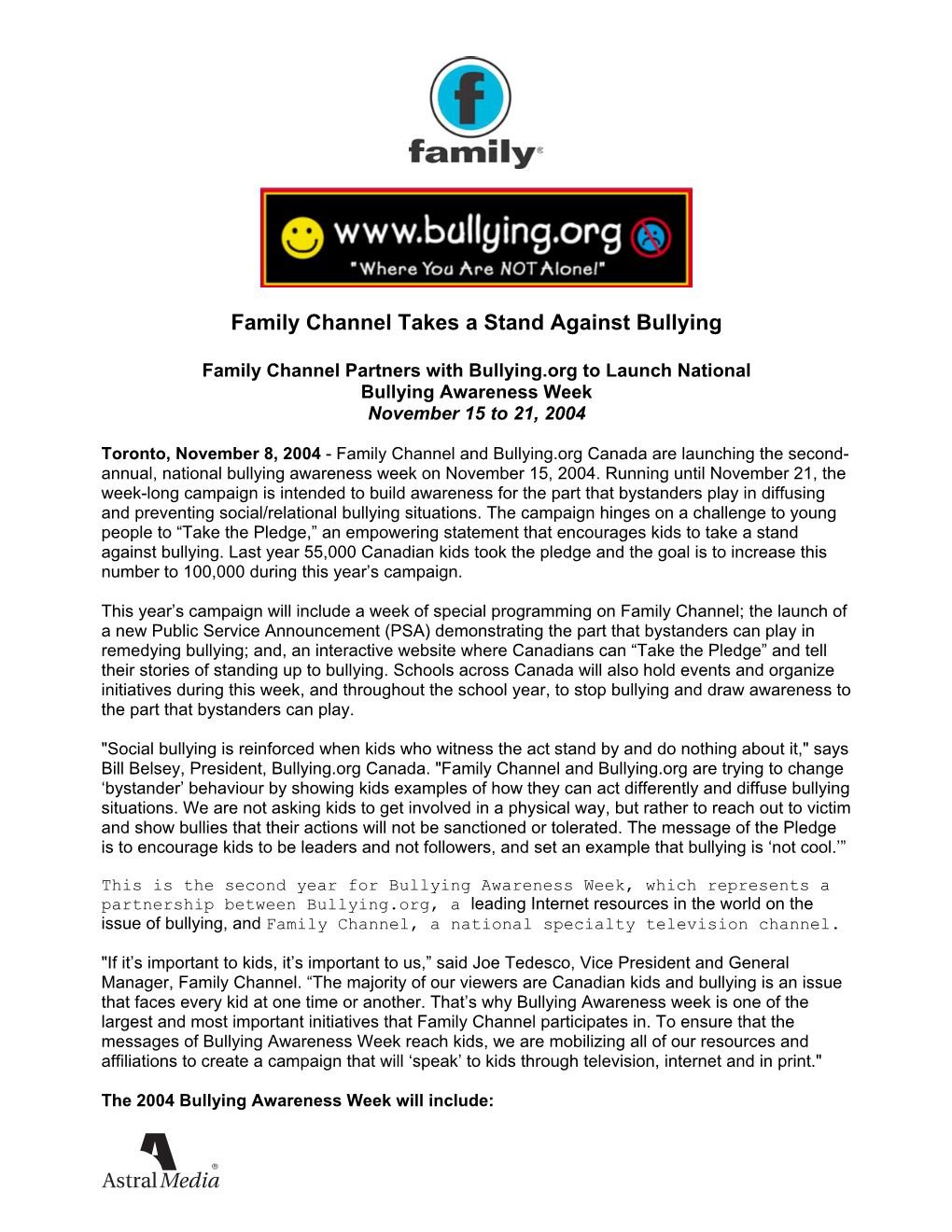 Family Channel Takes a Stand Against Bullying