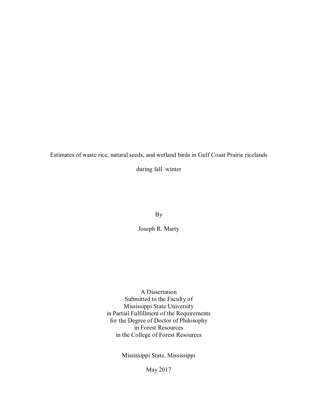 Estimates of Waste Rice, Natural Seeds, and Wetland Birds in Gulf Coast Prairie Ricelands