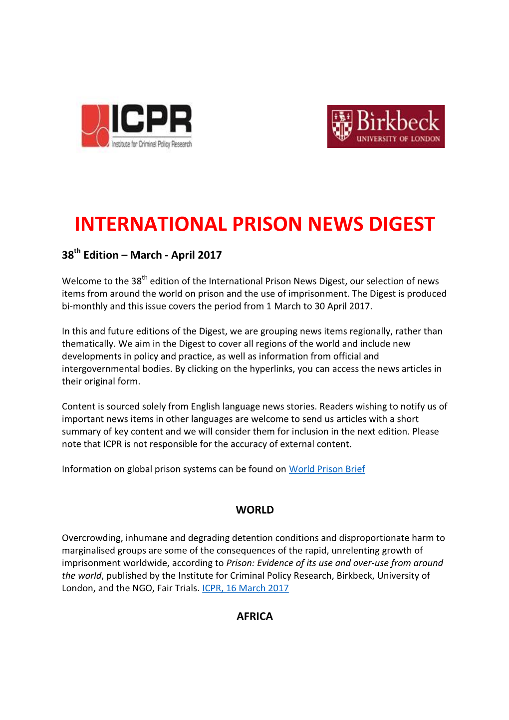 International Prison News Digest