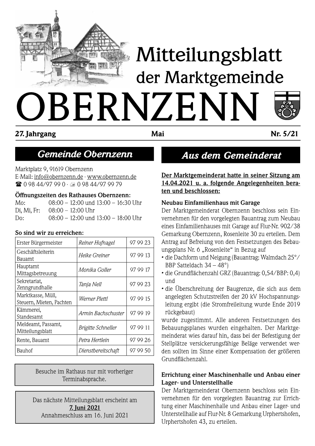 Mitteilungsblatt Der Marktgemeinde OBERNZENN 27