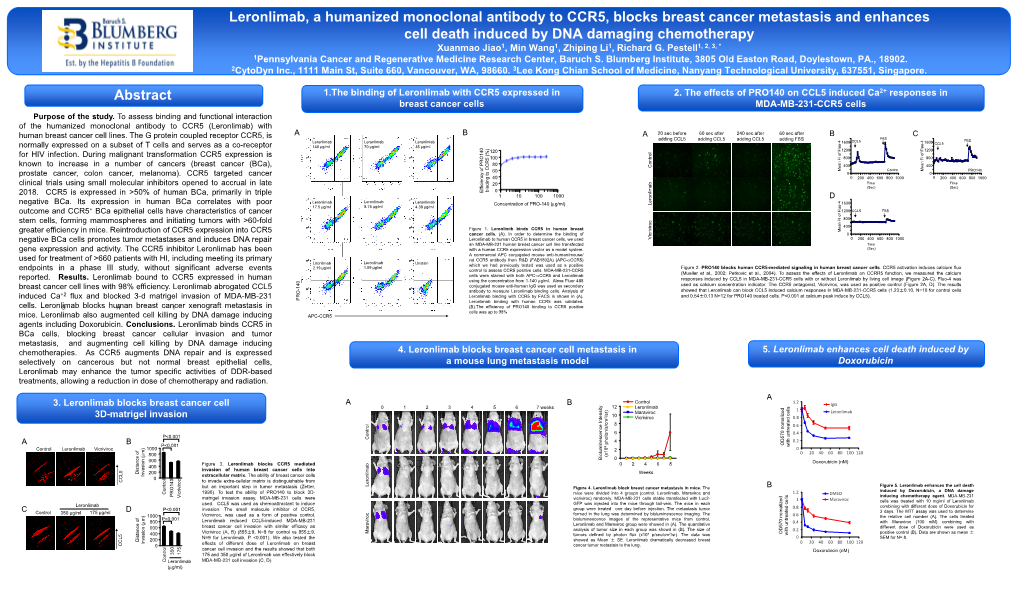 Leronlimab, a Humanized Monoclonal Antibody to CCR5, Blocks Breast Cancer Metastasis and Enhances Cell Death Induced by DNA Dama