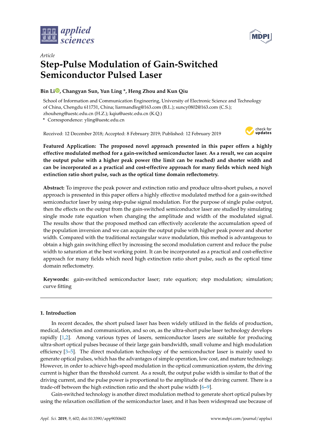 Step-Pulse Modulation of Gain-Switched Semiconductor Pulsed Laser