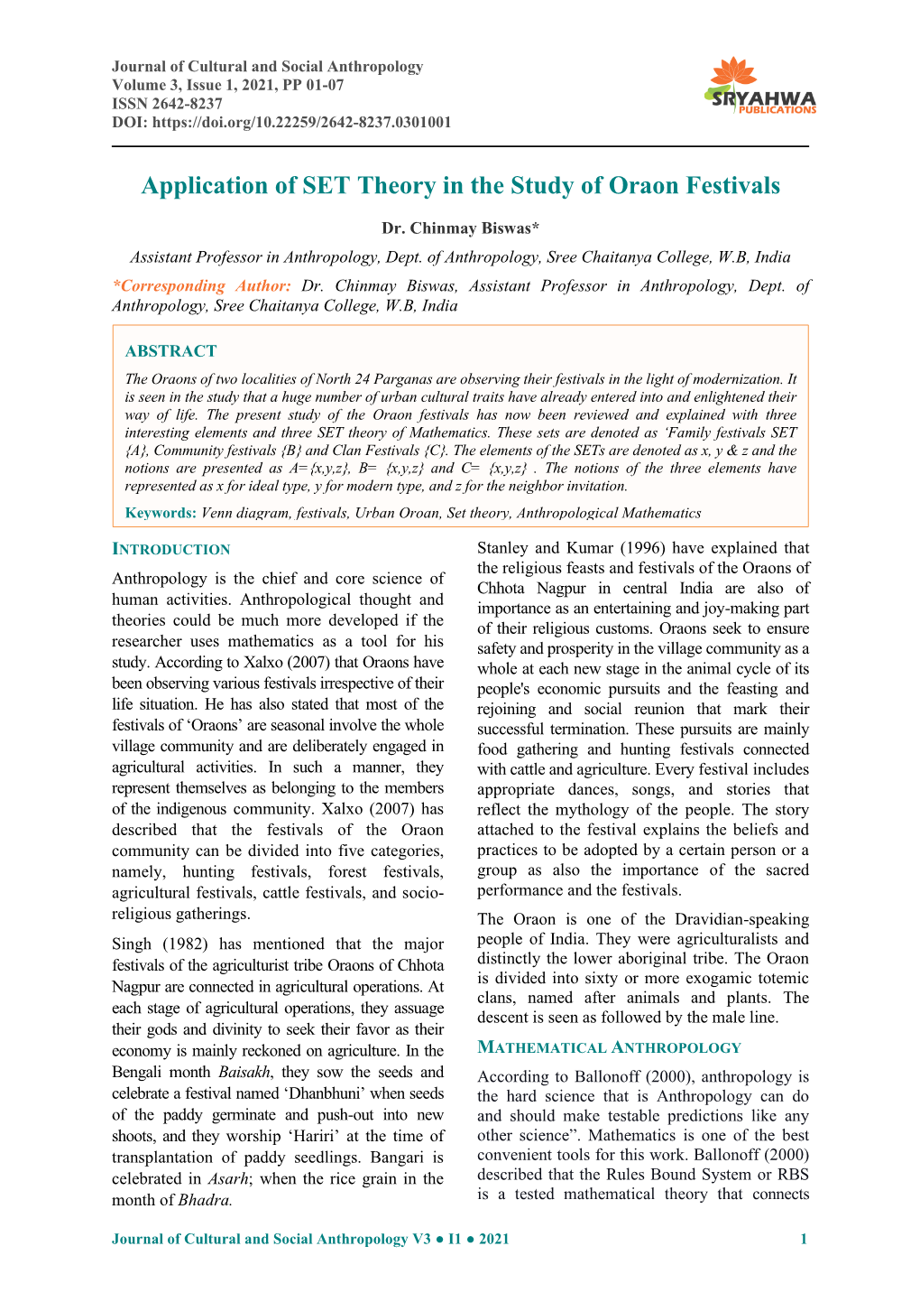 Application of SET Theory in the Study of Oraon Festivals