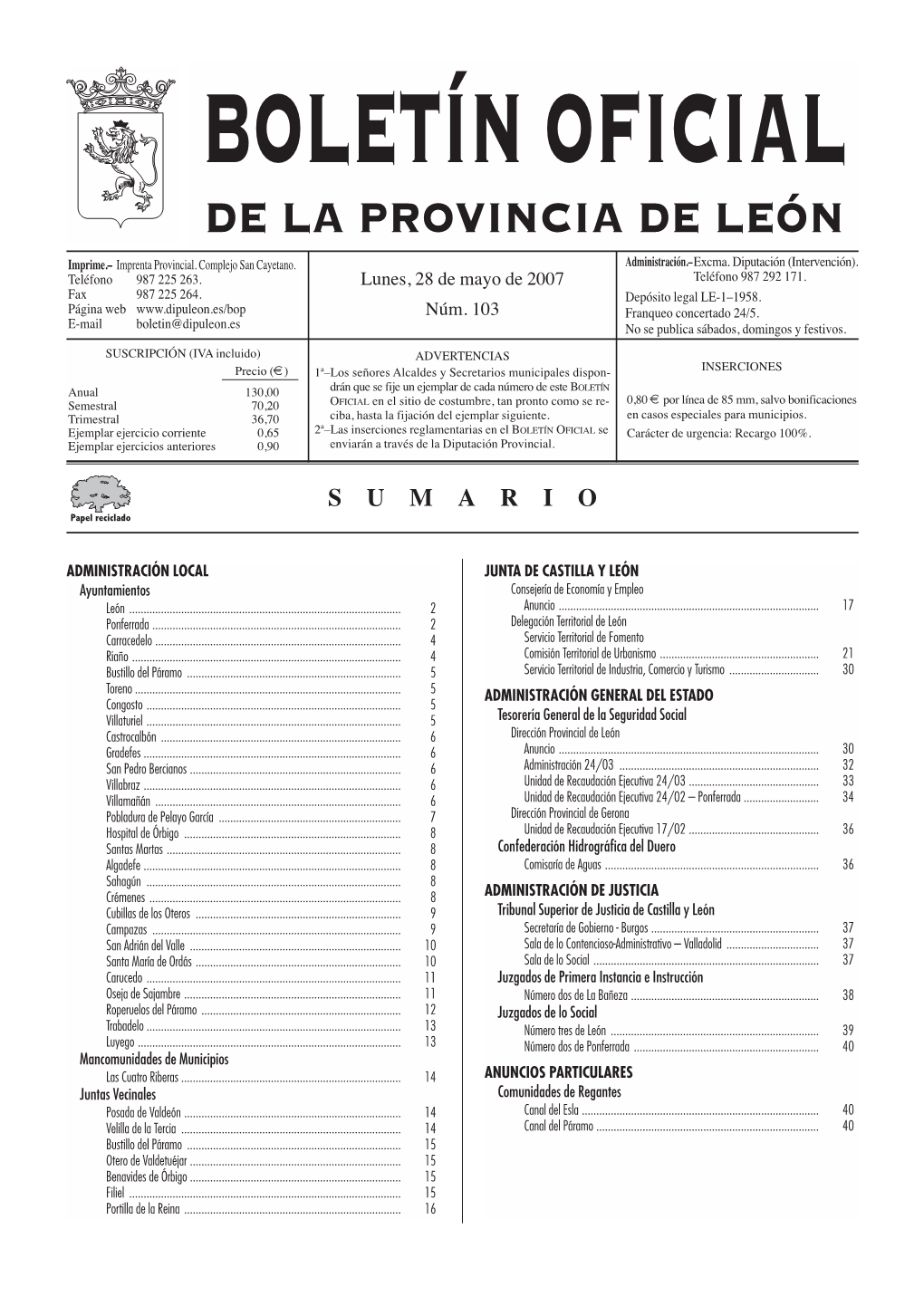 Boletín Oficial De La Provincia De León