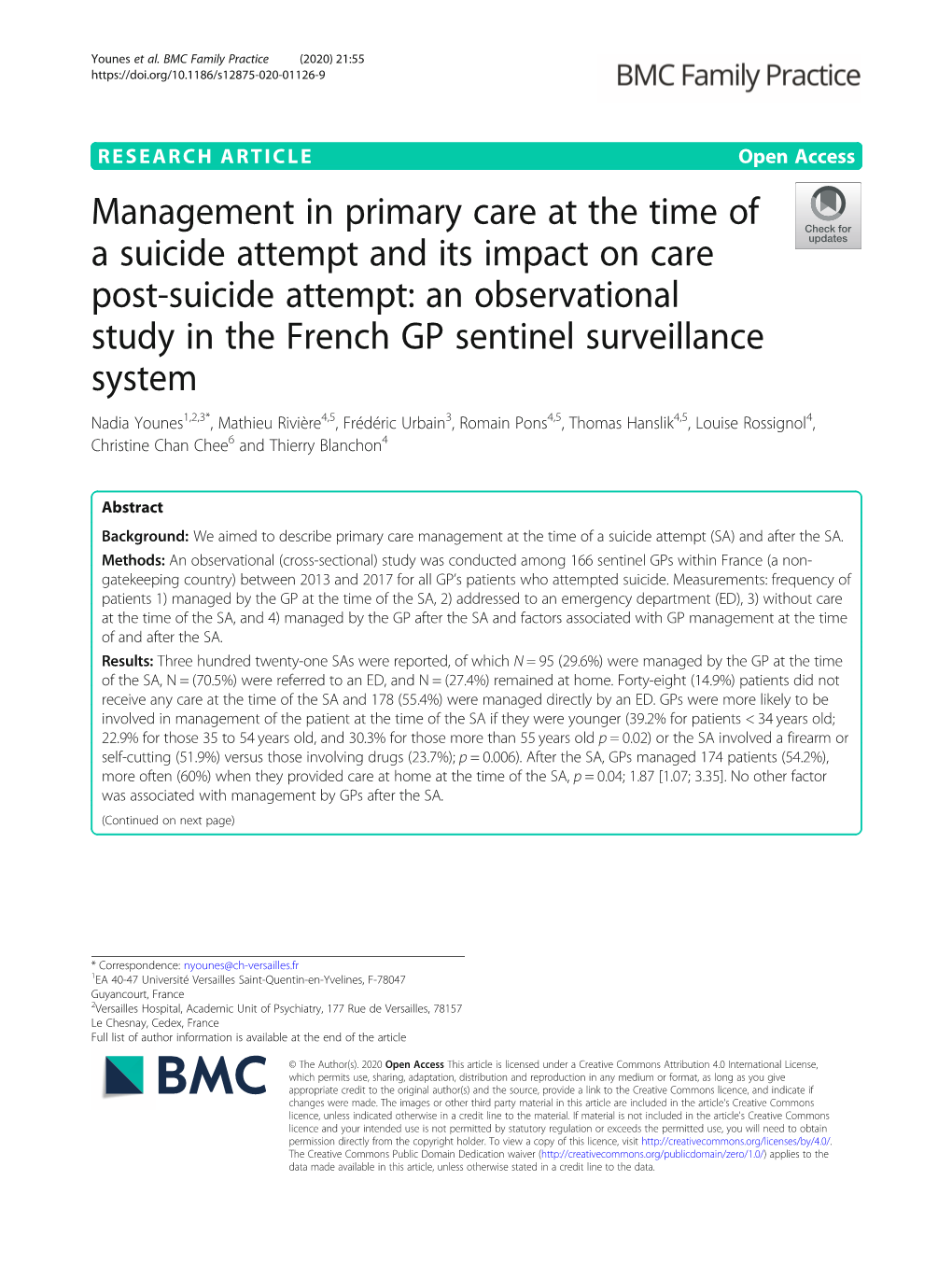 Management in Primary Care at the Time of a Suicide Attempt and Its Impact on Care Post-Suicide Attempt: an Observational Study