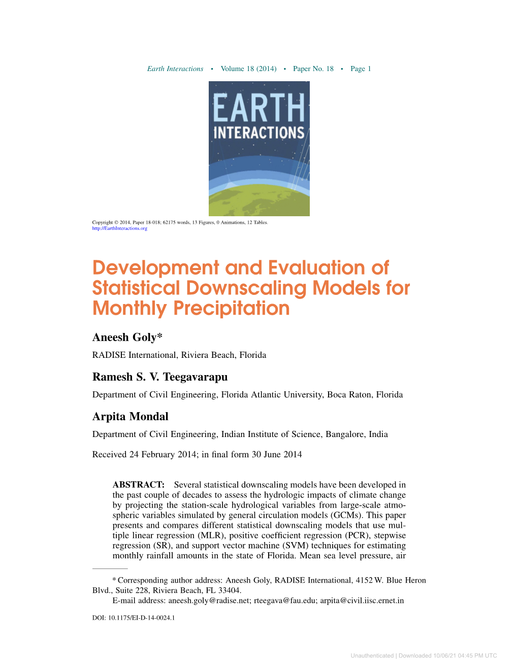 Development and Evaluation of Statistical Downscaling Models for Monthly Precipitation