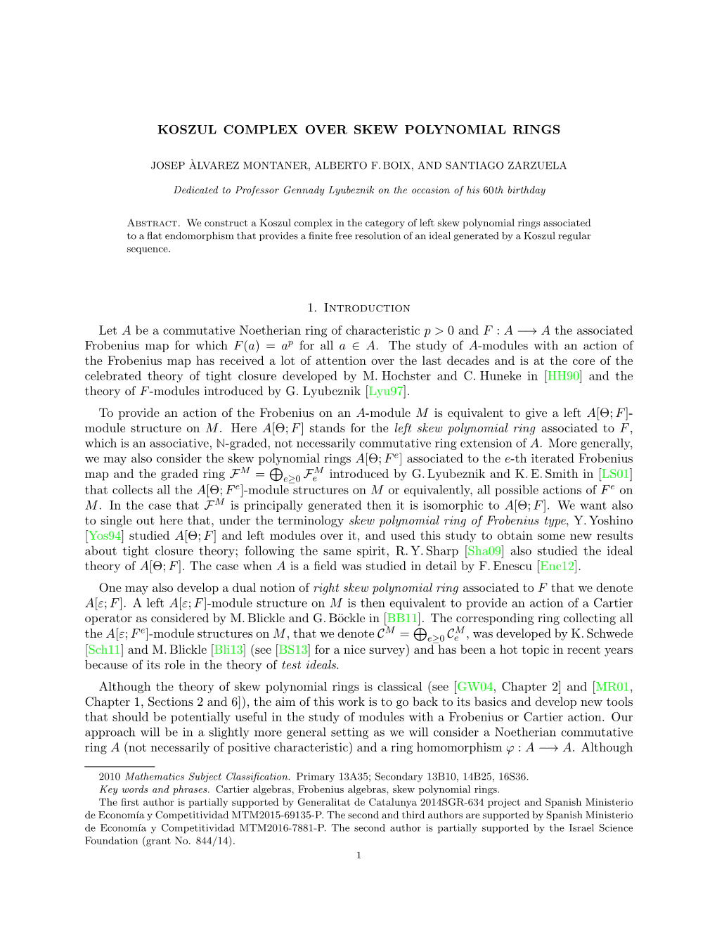 Koszul Complex Over Skew Polynomial Rings 11