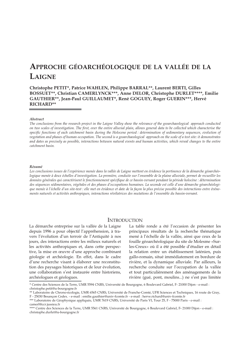 Approche Géoarchéologique De La Vallée De La Laigne