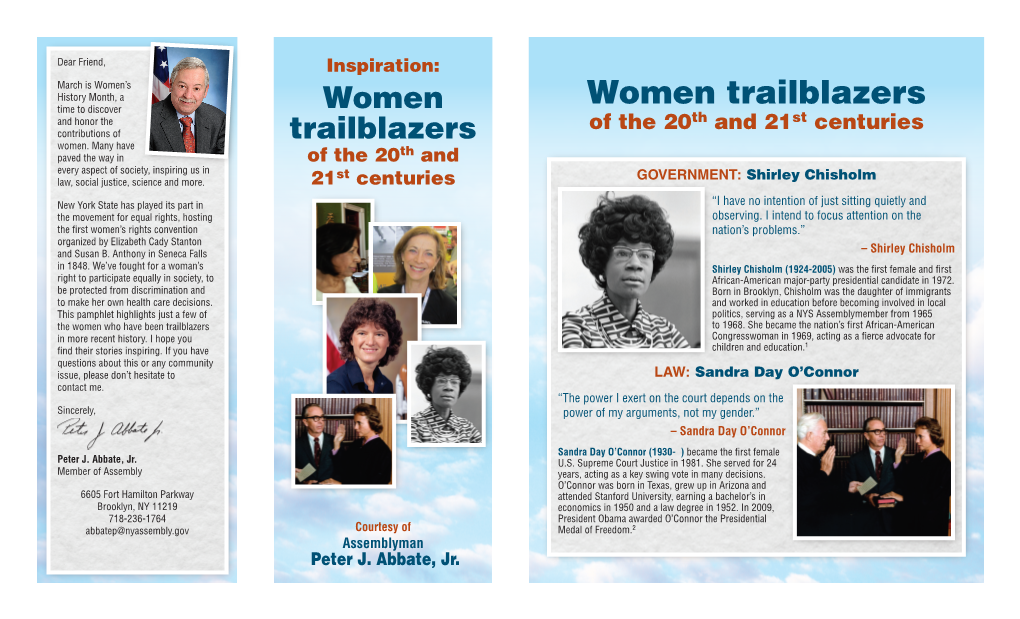 Women Trailblazers and Honor the of the 20Th and 21St Centuries Contributions of Trailblazers Women