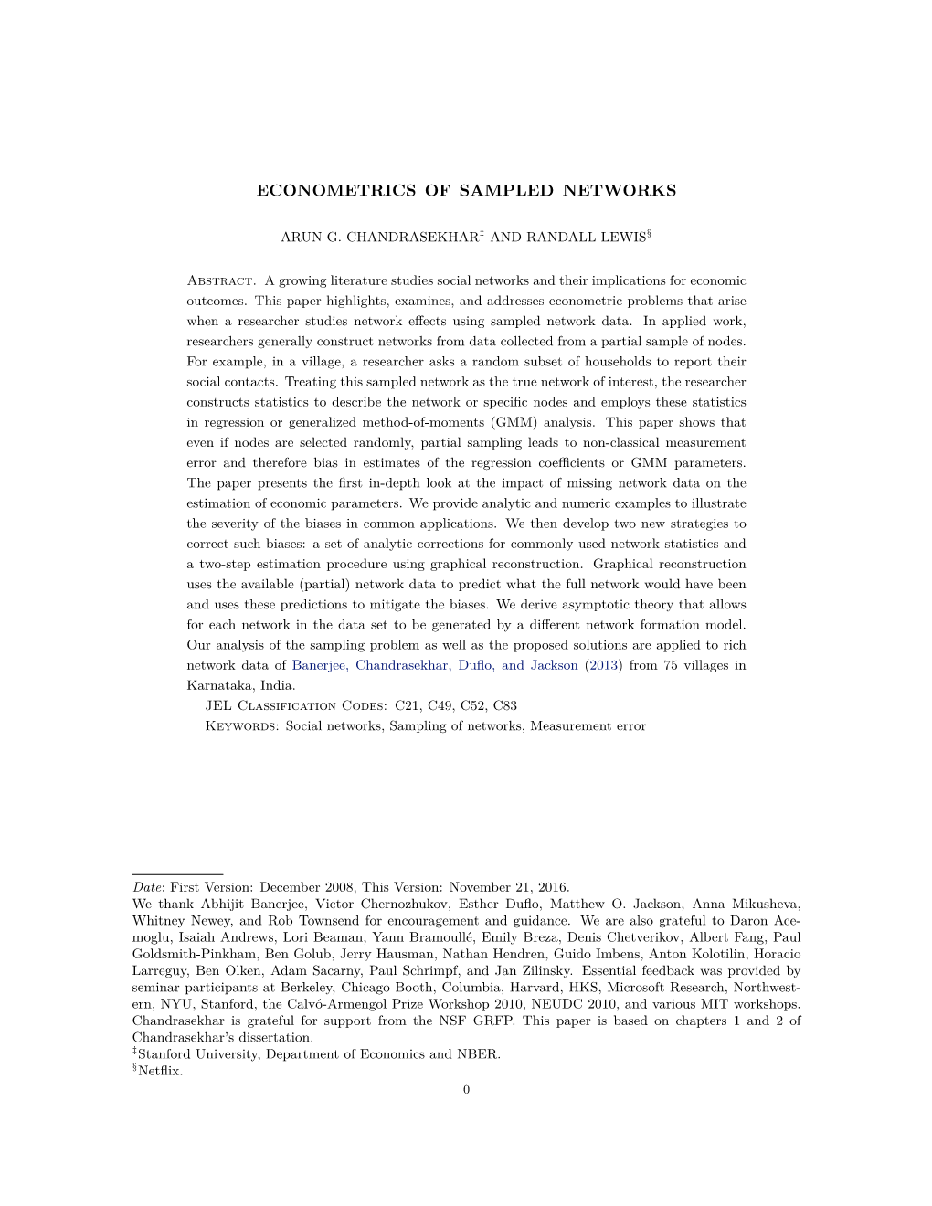 Econometrics of Sampled Networks