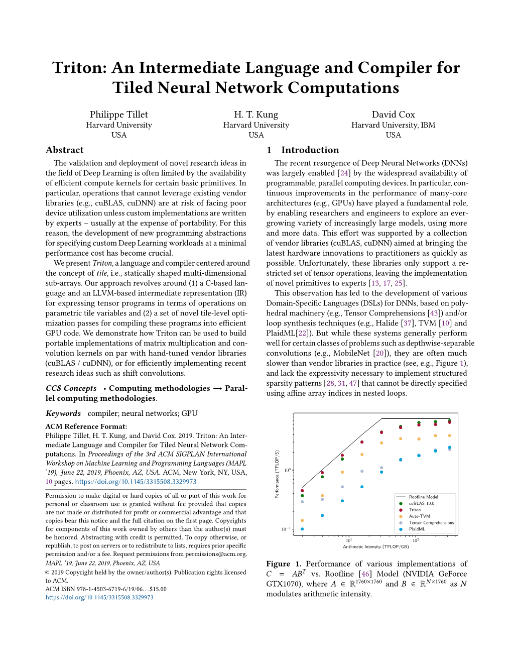 Triton: an Intermediate Language and Compiler for Tiled Neural Network Computations