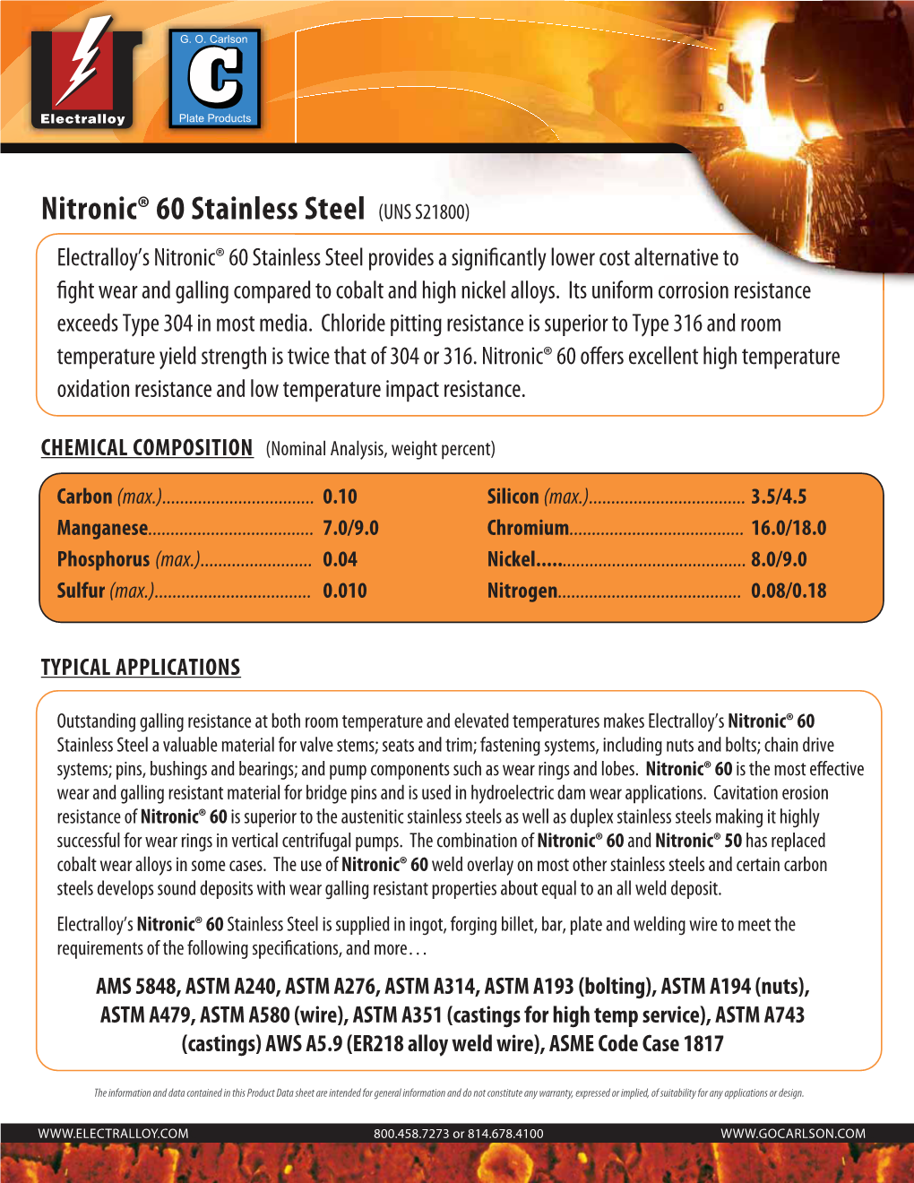 Nitronic® 60 Stainless Steel (UNS S21800)