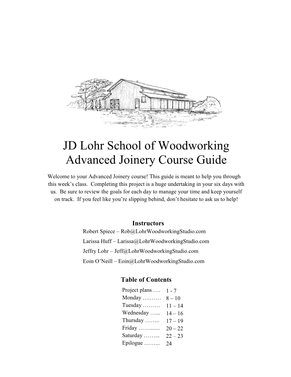 JD Lohr School of Woodworking Advanced Joinery Course Guide