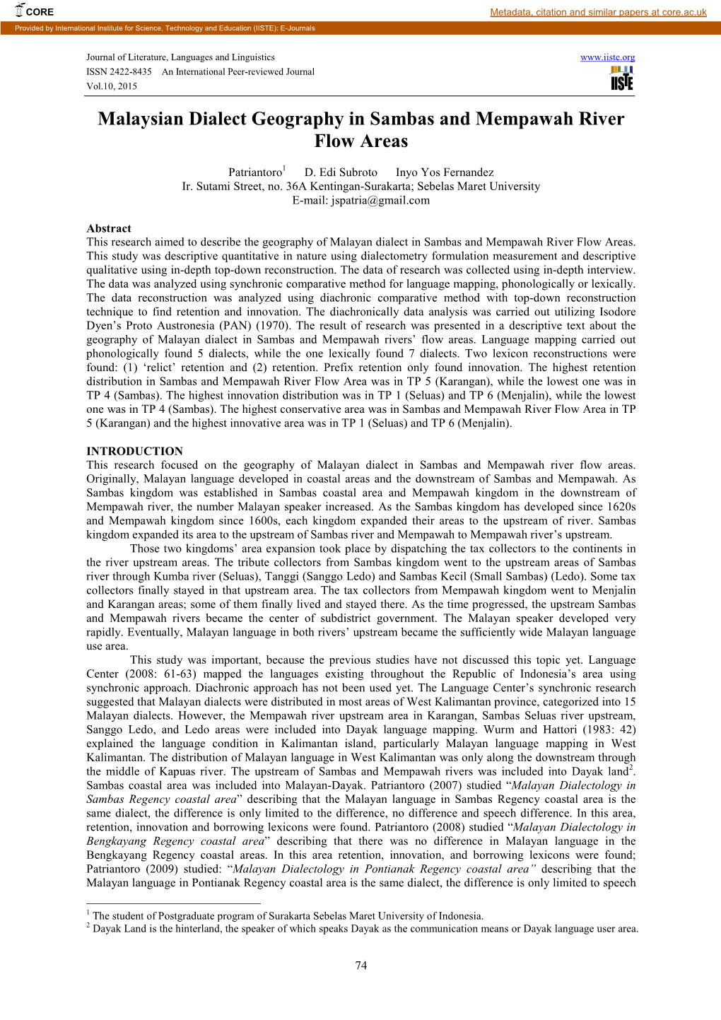 Malaysian Dialect Geography in Sambas and Mempawah River Flow Areas