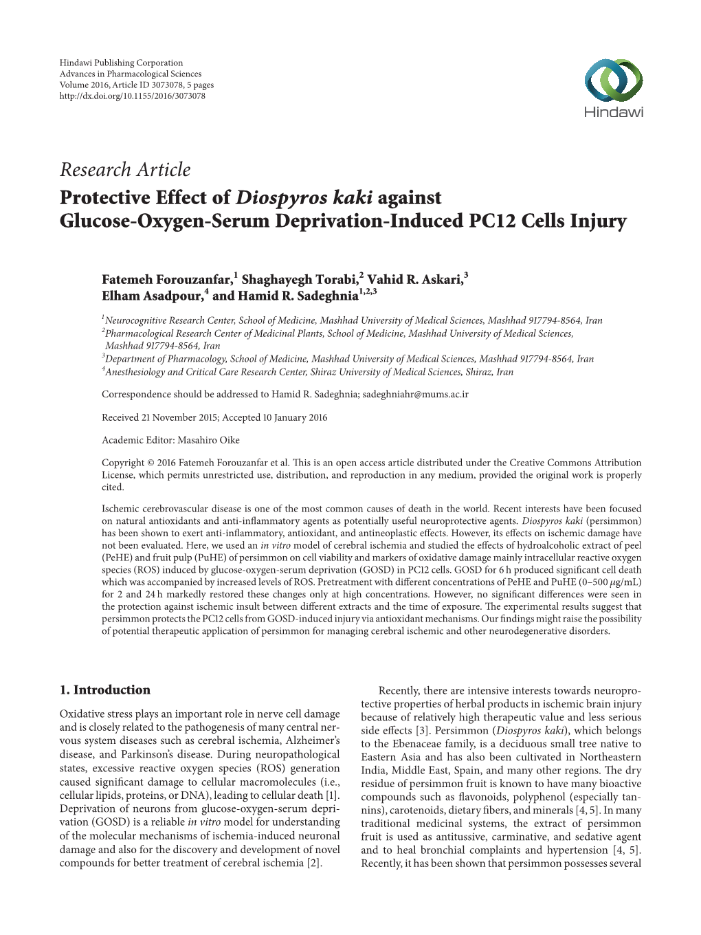 Protective Effect of Diospyros Kaki Against Glucose-Oxygen-Serum Deprivation-Induced PC12 Cells Injury