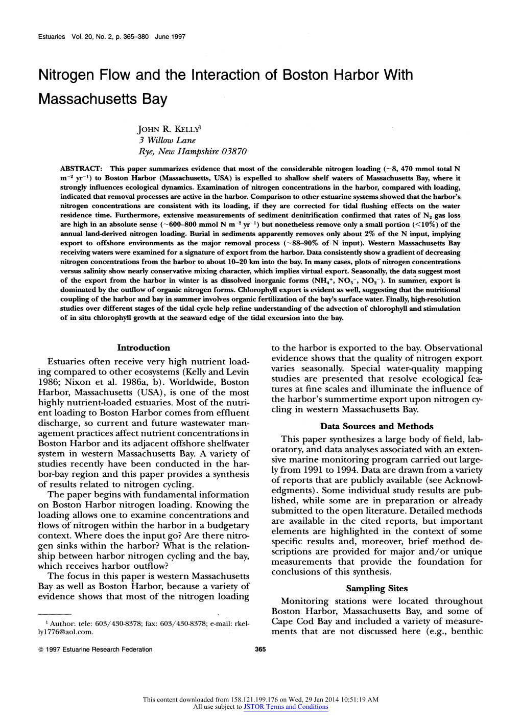 Nitrogen Flow and the Interaction of Boston Harbor with Massachusetts