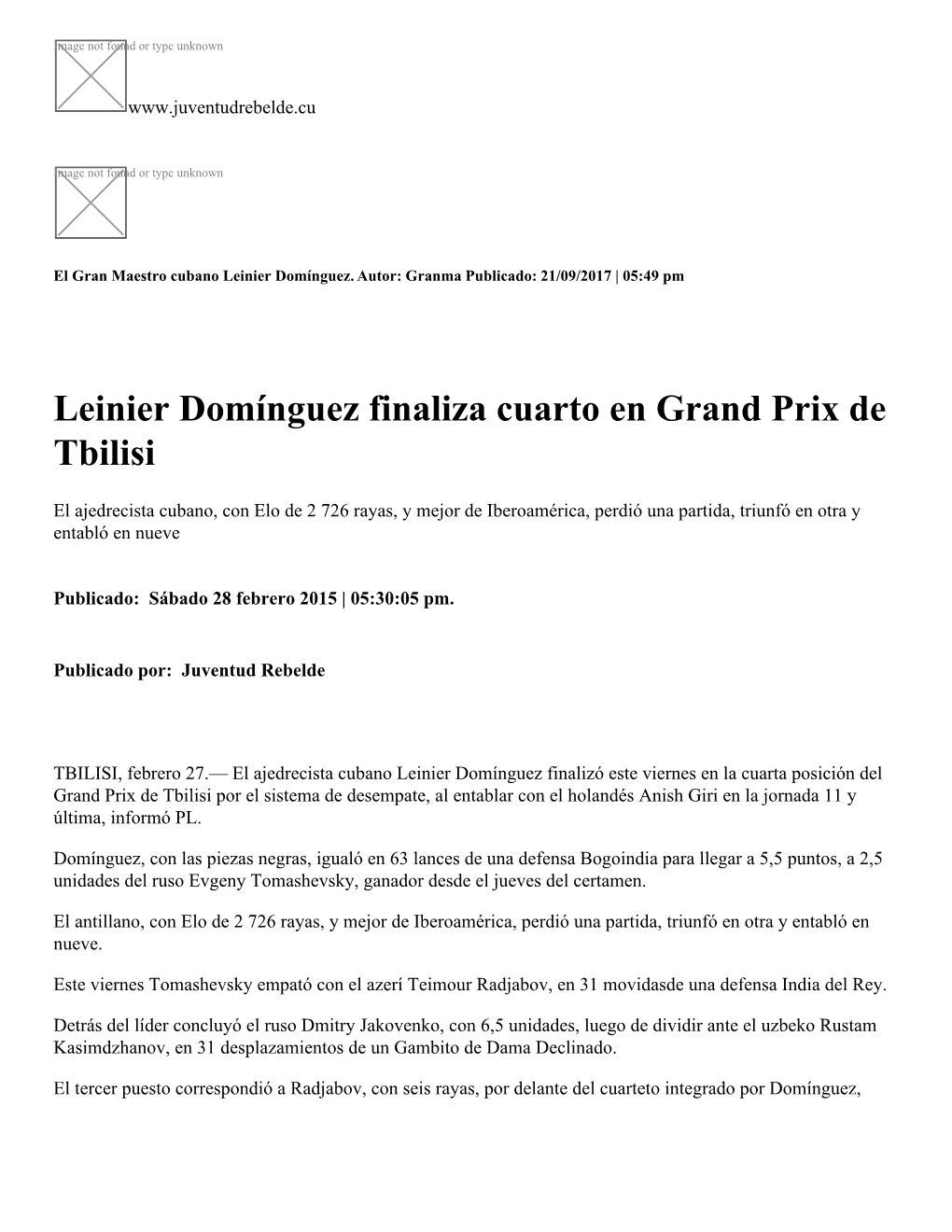 Leinier Domínguez Finaliza Cuarto En Grand Prix De Tbilisi