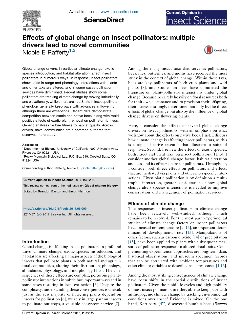 Effects of Global Change on Insect Pollinators: Multiple Drivers Lead To