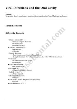 Viral Infections and the Oral Cavity
