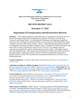 REVIEW REPORT 18-11 December 17, 2018 Department Of
