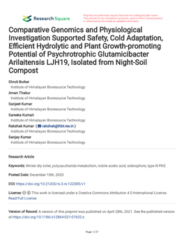 Comparative Genomics and Physiological Investigation