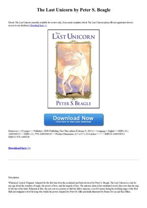 Download the Last Unicorn by Peter S. Beagle