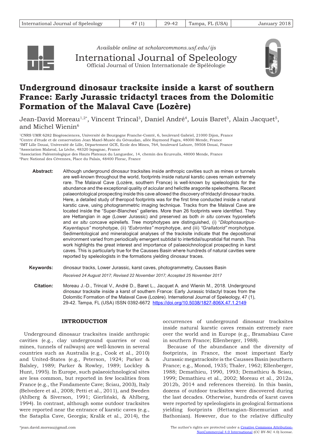 Underground Dinosaur Tracksite Inside a Karst of Southern France: Early Jurassic Tridactyl Traces from the Dolomitic Formation O